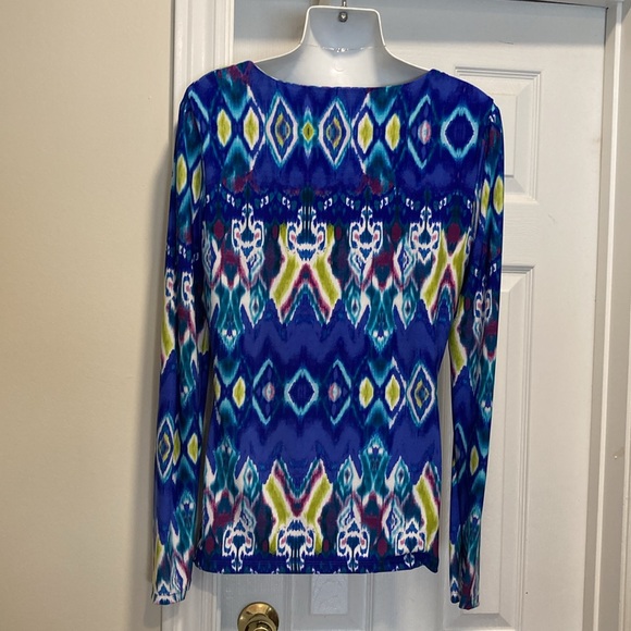 Jones New York Long Sleeve Blue V-Neck Top & Epaulette Design - Size Large - Picture 4 of 9